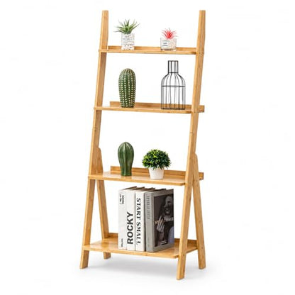 Bamboo Ladder Shelf Bookcase (4 Tier / Natural)