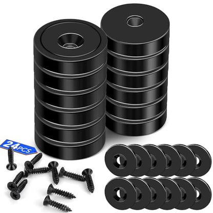 Strong Magnets Heavy Duty Screw On Neodymium 30LBS Magnet 12 Pack (Black / 0.78in)