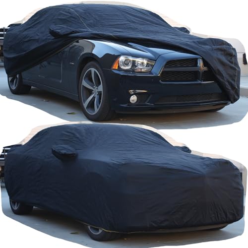 All Weather Waterproof car Cover Good for rain Snow uv Protection dust Large (E - (See Size Chart) / BLACK)