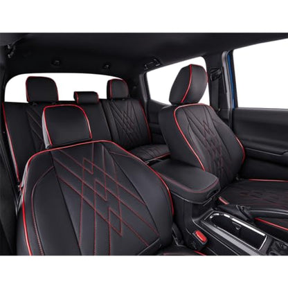 Custom Fit Tacoma Rear Car Seat Covers for Toyota Tacoma 2016 2017 2018 2019 2020 2021 2022 2023 Access Cab (Leather (Black with Red Trim) / 2016-2023 Access Cab,2DR-Only 2nd Row)