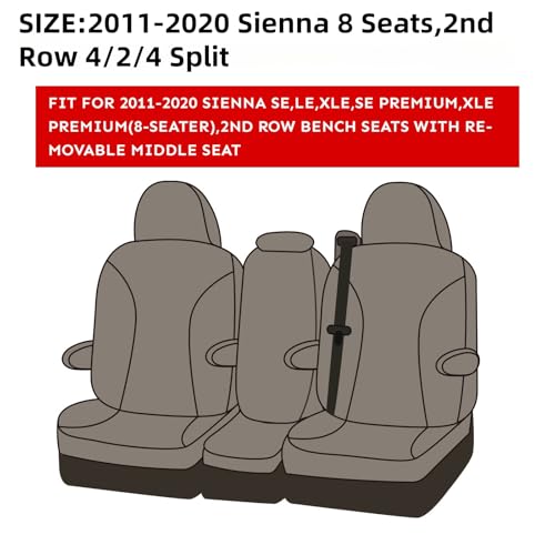 Sienna Seat Covers for 2011 (Leather (Black/Gray) / 2011-2020 8 Seats, 2nd Row 4/2/4 Split)