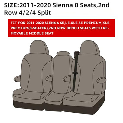 Sienna Seat Covers for 2011 (Leather (Black/Gray) / 2011-2020 8 Seats, 2nd Row 4/2/4 Split)