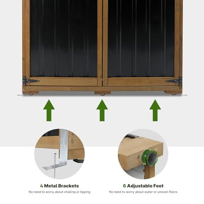 Outdoor Storage Cabinet Wood & Metal with Waterproof Roof (18.1"D x 49"W x 68.5"H)
