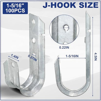 100 J Hooks for Hanging Heavy Duty J Hooks (1/5-16 Inch)