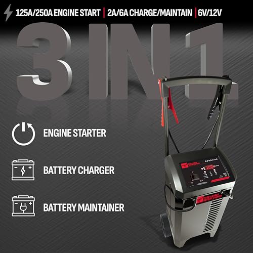 Farm & Ranch Wheeled Automatic 6A Car Battery Charger and 250A Engine Starter (Newer Version)