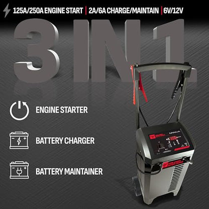 Farm & Ranch Wheeled Automatic 6A Car Battery Charger and 250A Engine Starter (Newer Version)