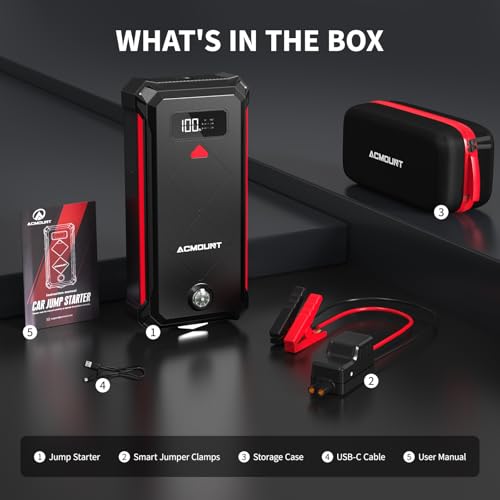 P100 5000A Car Battery Jump Starter for 10.0L Gas (red)