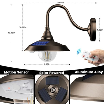 Solar Barn Light Outdoor Aluminum 3 Modes Remote (Dark Bronze / 1 Pack)