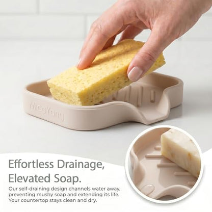 Silicone Soap Dish with Drain Spout (Tapioca / S(4.9"×3.2"))