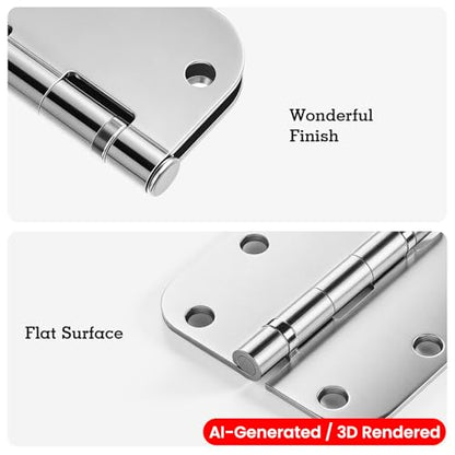 Rounded Door Hinges Polished Chrome 3.5 Inch 5 (Polished Chrome-Rounded / 12 Pack-Ball Bearing-lasting no squeak)