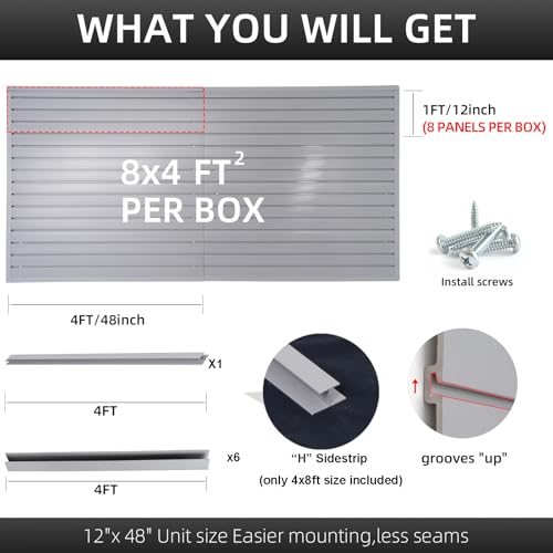 Slat Wall Paneling Garage Wall Organizer (Grey / 8x4ft)