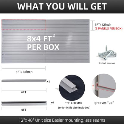 Slat Wall Paneling Garage Wall Organizer (Grey / 8x4ft)