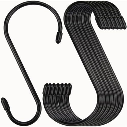 24 Pack 6 Inch Black Vinyl Coated S Hooks with Rubber Stopper (Black / 6 in 24 pack)