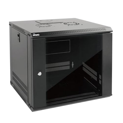 9U Wall Mount Server Cabinet IT Network Rack Enclosure Lockable Door and Side Panels Black (9U/Glass Door / Black)