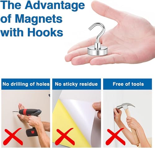 Magnetic Hooks 25P Magnet Hook for Cruise Cabins 30LBS Essentials (Silver / 0.63in)