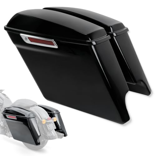 Motorcycle 5" Stretched Saddlebags Fit For Harley Touring 2014 (5" Stretched-Vivid Black W/ Chrome Latches)