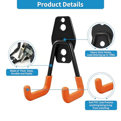 2 Pack Garage Storage Utility Hooks (Matte Orange)