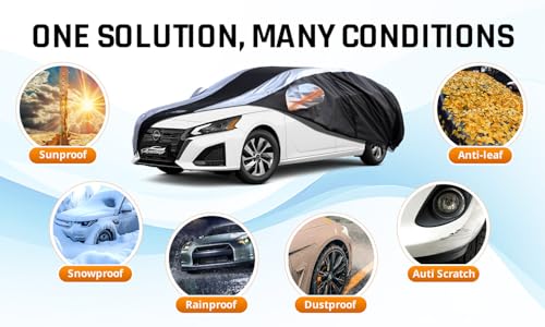 Altima Car Cover Waterproof All Weather with Silver Strip Design (Custom Fit Nissan Altima)