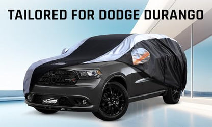 Dodge Durango Car Cover Waterproof All Weather with Silver Strip Design (Custom Fit Dodge Durango)