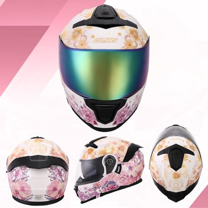 Pink Modular Motorcycle Helmets Full Face Flip up Street Bike Motorcycle Helmet for Unisex Adult Flower Sea (Flower Sea Pink / XX-Large)