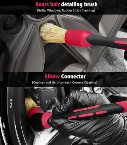 6PCS Motorcycle Cleaning Kit (6 Pack / Black&Red)