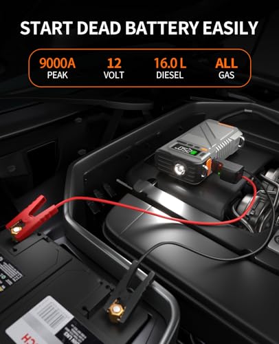 Car Jump Starter with Air Compressor 9000A (Gray-9IN1)
