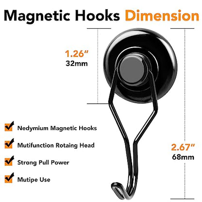 Magnetic Hooks 6 Pack 120Lbs Heavy Duty Neodymium Magnet Hook (Black / 1.26×2.67 in)