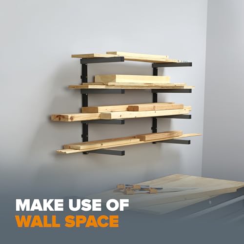 4 Level Lumber Storage Rack Wall Mount Wood Rack For Garage Organizer (Black and Gray / 4-Level)