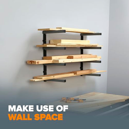4 Level Lumber Storage Rack Wall Mount Wood Rack For Garage Organizer (Black and Gray / 4-Level)