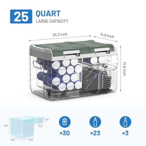 12 Volt Refrigerator Portable Refrigerator for Car 25 Quarts Car Fridge Portable 12V Dual Zone Fridge Freezer 12 (Green / 25QT)