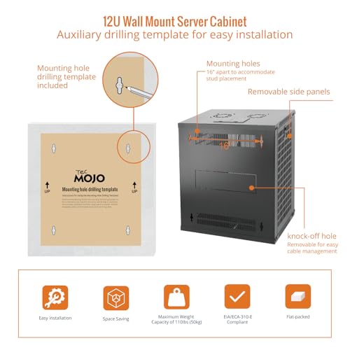 12U Wall Mount Rack Network Cabinet for 19” IT Equipment (12U/Mesh Door/Black)