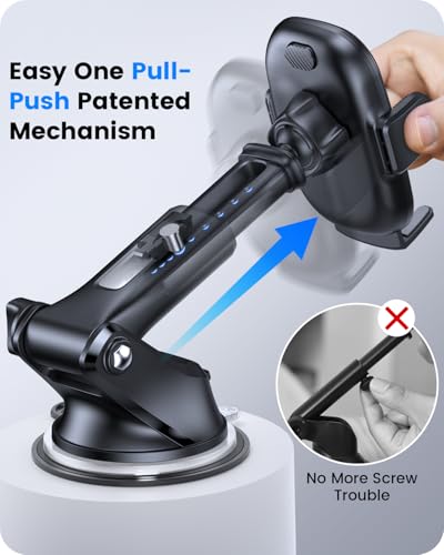 3-in-1 Car Phone Mount for Dashboard, Windshield & Air Vent – Strong Suction Cup Holder with Adjustable Arm & 360° Rotation – Universal Car Cell Phone Holder for iPhone & Android Smartphones (Black)