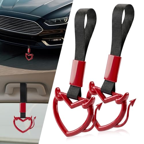 2 Pcs Devil Heart Shaped Car Handle Strap (Red-Tail)