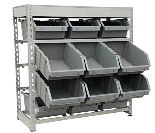 Bin Rack Boltless Steel Storage System Organizer w (4 Tiers - 12 Bins)