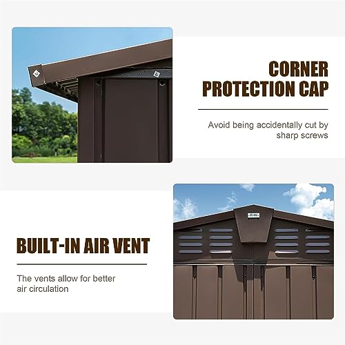 Large Galvanized Steel Storage Shed 11' x 9' with Windows & Lockable Door (Brown04 / 11×9)