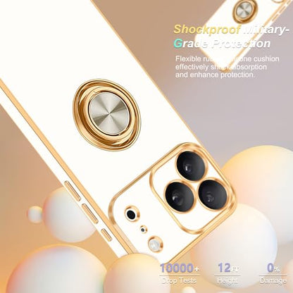 for iPhone 17 Pro Case 360° Rotatable Ring Holder Kickstand Shiny (For iPhone 17 Pro(6.3 inch,2025) / B-White)