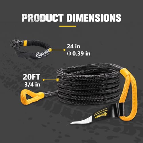 3 4in×20ft Kinetic Recovery Rope with 2 Soft Shackles Kit (3/4in×20ft)