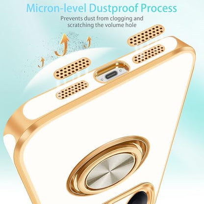 for iPhone 17 Pro Case 360° Rotatable Ring Holder Kickstand Shiny (For iPhone 17 Pro(6.3 inch,2025) / B-White)