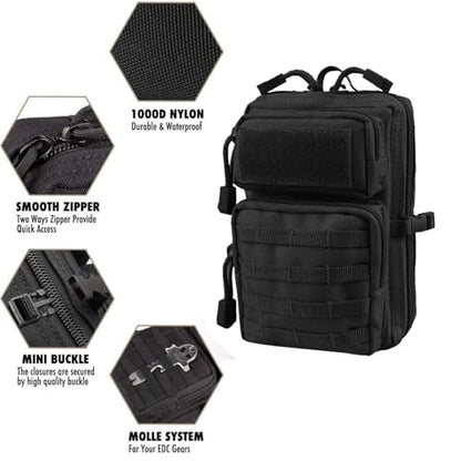 Universal Tactical Seat Back Organizer Vehicle Molle Panel Organizer Storage Bag with 5 Detachable Molle Pouch for All Vehicel Such as Jeep (Upgraded-B-Black)