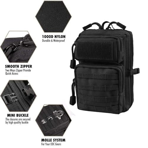 Universal Tactical Seat Back Organizer Vehicle Molle Panel Organizer Storage Bag with 5 Detachable Molle Pouch for All Vehicel Such as Jeep (Upgraded-A-Black)