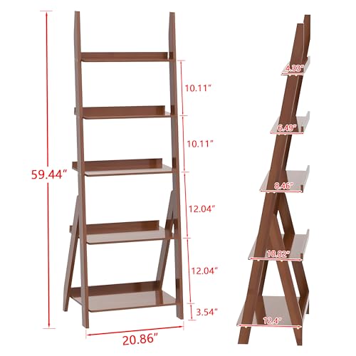 Bamboo Ladder Shelf Bookcase (5 Tier / Walnut)
