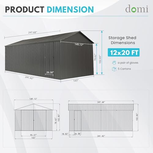 Domi 12'x20' Metal Garage Shed (12x20FT)