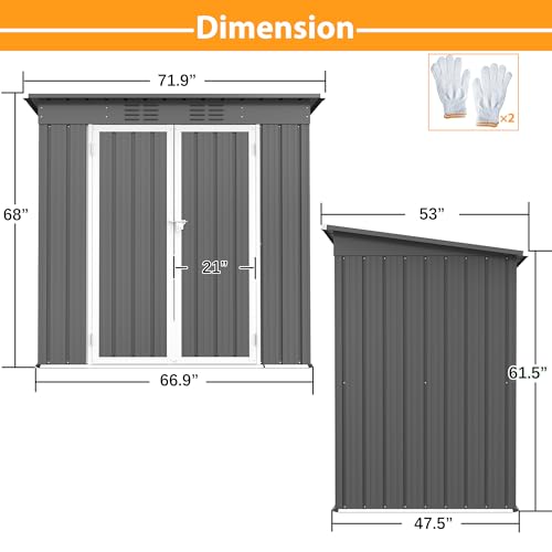 6' x 4' Outdoor Metal Storage Shed (6x4 Ft-without window / Gray)