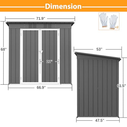 4'x6' Metal Shed Outdoor Storage Shed (Gray / 4X6 Gray)