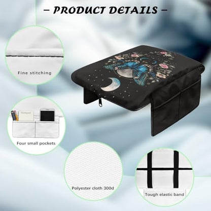 Butterfly Flower Moon Black Car Center Console Cover Comfortable Armrest Box Mat Hand Rest Pillow for Car Seat Organizer Arm Rest Cushion Protective Cover Car Interior Decor (Butterfly Flower Moon Black)