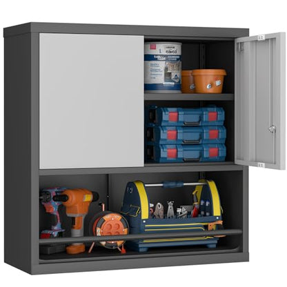 31" H Metal Garage Storage Cabinets with Doors and Shelves (31"H / Black & Grey)