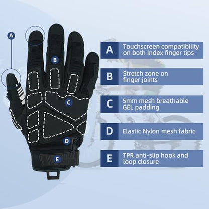 SPS 1 Unisex Touchscreen Road Racing Motorcycle MTB Sports Gloves Also fit BMX MX ATV Mountain Bike Bicycle Cycling Off (Black SPS-1 / L Adult)