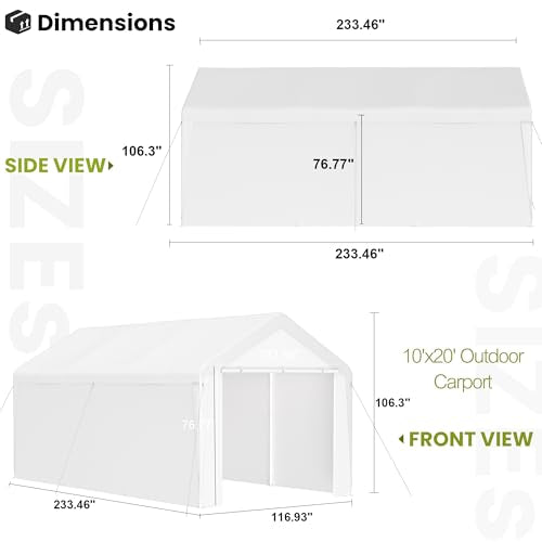 10x20 Carport Heavy Duty Portable Garage Shelter w (White / 10x20 with sidewalls)