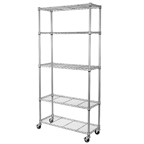 5-Tier NSF-Certified Steel Wire Shelving, 36"W x 14"D x 75.5"H, Silver (Silver / 5-Tier Shelving, 36" W x 14" D)