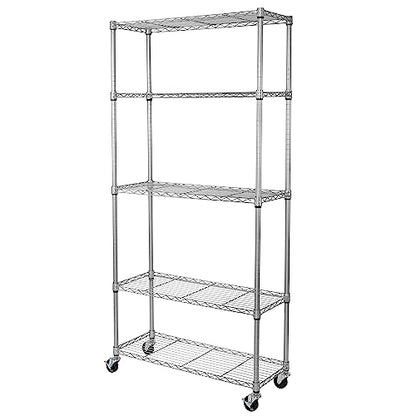 5-Tier NSF-Certified Steel Wire Shelving, 36"W x 14"D x 75.5"H, Silver (Silver / 5-Tier Shelving, 36" W x 14" D)